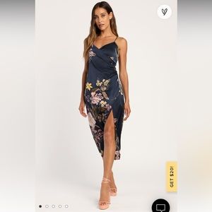 Navy blue floral midi dress